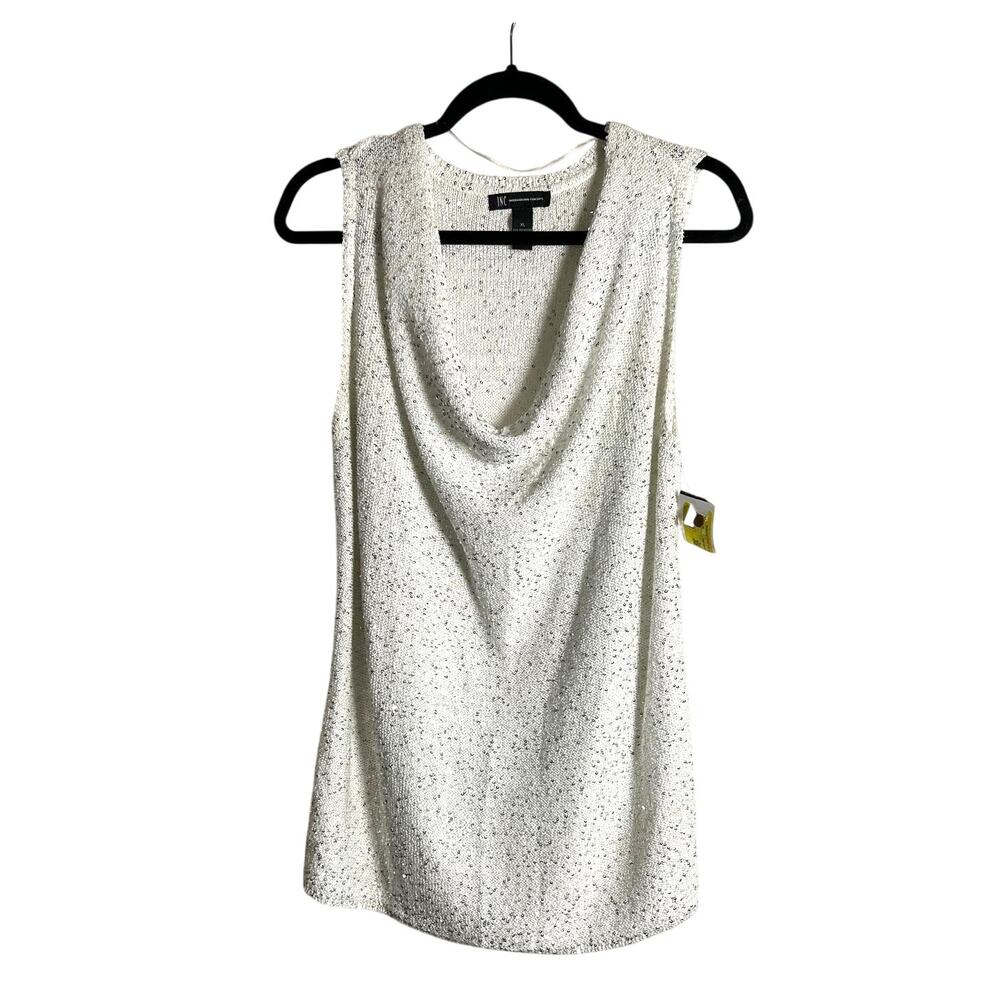 INC International Concepts NEW Silver Sequin Embellished Sleeveless Top Size XL
